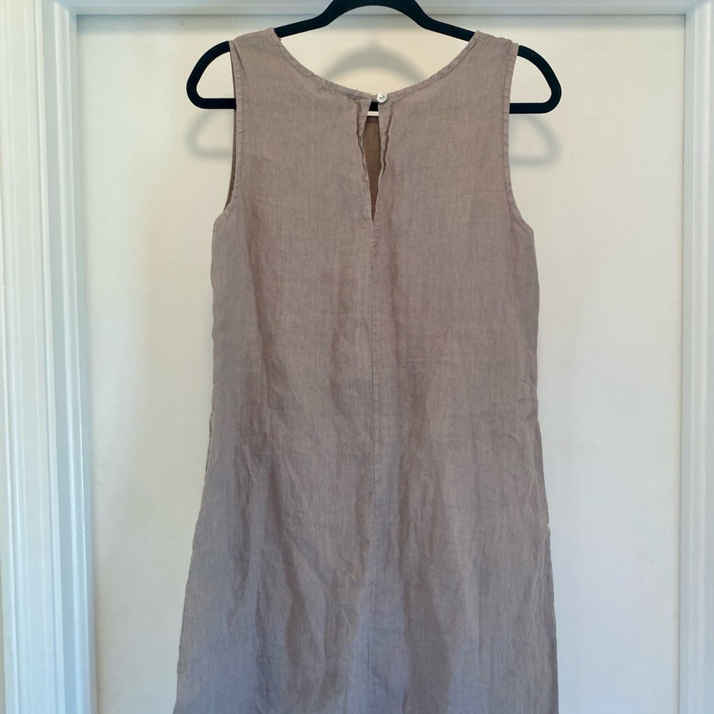 Lungo Larno 100% Linen dress women’s size small grey Pockets scoop Neck office - Picture 3 of 8